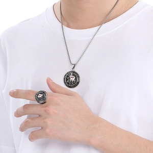 Ensemble bijoux croix bouclier templier avec texte gravé l'armure de Dieu Éphésiens