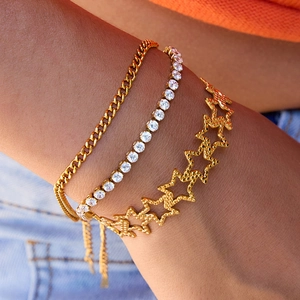Hollow Star Open Bangle Bracelet Stainless Steel Gold Plated Waterproof Hypoallergenic Fashion Jewelry For Women