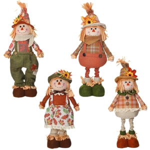 Set of four Thanksgiving scarecrow figurines with sunflowers for autumn home decoration