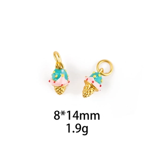 Macro view of 8x14mm colorful enamel ice cream pendants with dimensions and weight