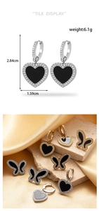Détails de taille et poids des boucles d'oreilles cœur et papillon avec cristaux
