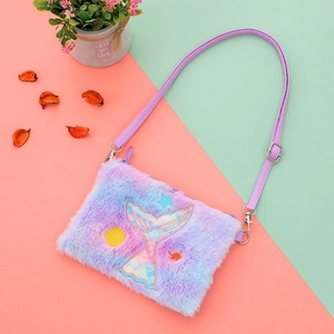 Cute mermaid tail plush shoulder bag for girls with colorful embroidery and star details