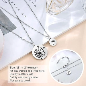 Stainless steel dandelion necklace set for mother and daughter with adjustable chain and lobster clasp