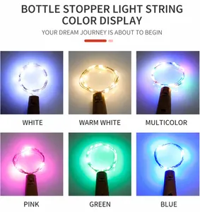 Detail showing six LED colors for wine bottle cork lights in warm and vibrant tones