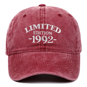 Washed burgundy cotton baseball cap with Limited Edition 1992 white embroidery