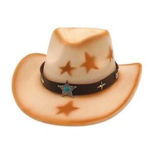 Vintage Western Cowboy Hat Star Print Wide Brim Felt Fedora With Faux Leather Belt Metal Star Badge For Men Women