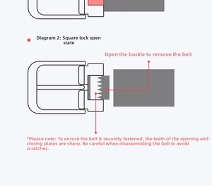Detailed diagram of the automatic alloy buckle mechanism and leather belt strap