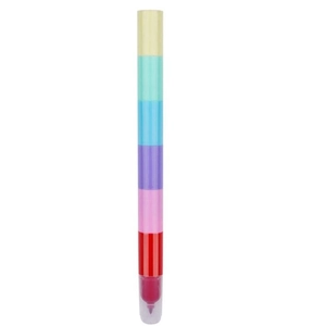 Macro shot of multi-color stacking bear highlighters with detachable segments on white background