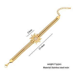 Macro detail of gold sun bracelet showing 17+4cm chain length and 2.5cm resin pendant