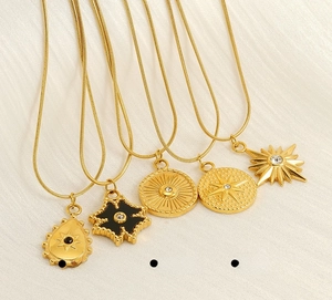 Polished stainless steel necklaces with tarot-style star and rhinestone pendants set