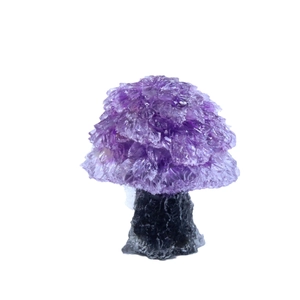 Handmade amethyst crystal tree with dark stone base for office desktop decoration