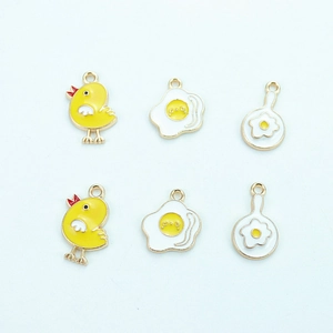 DIY cartoon chicken and fried egg enamel alloy pendants for jewelry and keychains