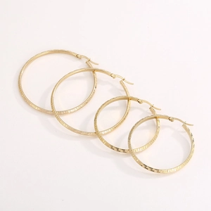 Gold-plated stainless steel hoop earrings with Greek key pattern in four sizes