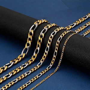 Colliers hip hop en acier inoxydable or et argent avec mailles Figaro 3:1 et gourmette