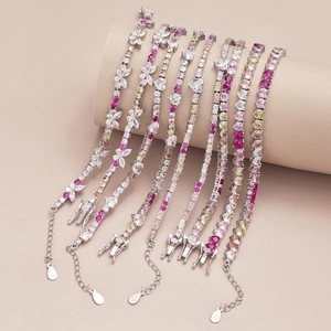 Detail of diverse S925 sterling silver bracelets with colorful cubic zirconia crystals