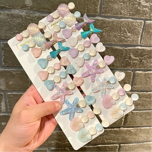 Cute macaron shell heart starfish hair clips set with glitter resin and pearls for women