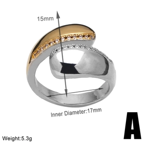 Macro shot showing dimensions of two-tone gold and silver ring with pavé zircon