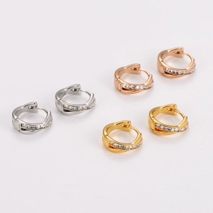Luxe crisscross stainless steel hoop earrings with diamonds in silver rose gold and gold