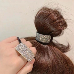 Rhinestone Artificial Pearl Hair Ties Elastic Shiny Bowknot Rectangular Hairbands Hair Accessories For Women Girls