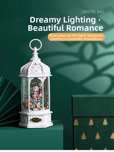 White vintage musical snow globe lantern with Christmas snowman scene and LED lighting