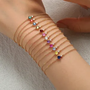 Round Cut Colorful Zircon Bracelet 925 Sterling Silver Minimalist Fashion Jewelry Adjustable O-Chain For Women Elegant