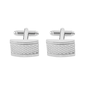 Polished silver square cufflinks for men featuring an engraved diamond grid pattern