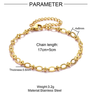 Detailed parameter diagram for golden stainless steel paperclip chain bracelet measurements