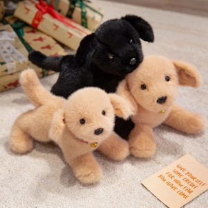 Chien En Peluche Golden Retriever Réaliste Velours De Vison Doux Poupée Chiot Allongée Avec Collier À Cloche Cadeau Enfant