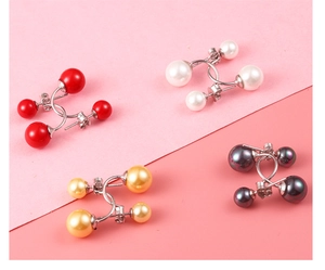 Detail view of multi-style S925 silver double pearl earrings in four distinct colors