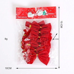Detail view of 12 red velvet Christmas bows with dimensions and 8g weight specifications