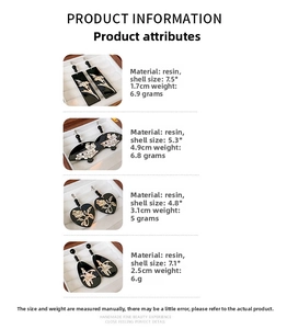 Detailed chart showing size and weight for black resin geometric floral earrings
