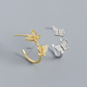 Funkelnde Schmetterlings-Creolen C-Form mit 13mm Durchmesser in Gold und Silber