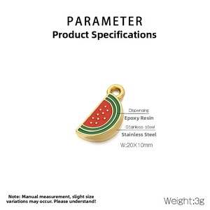 Detail view of watermelon pendant with stainless steel frame and red enamel filling