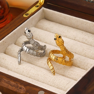 Snake Open Ring Stainless Steel Adjustable Animal Wrap Jewelry Vintage Retro French Fashion For Women