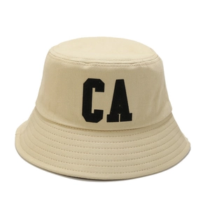 Chapeau bob en coton beige unisexe avec broderie de lettres CA de style minimaliste