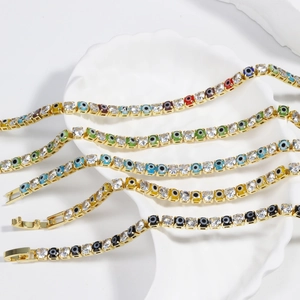 Colorful Evil Eye tennis bracelets with 4mm cubic zirconia in gold plated setting