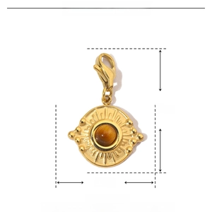 Detail showing dimensions and material of 26mm sun eye stone stainless steel pendant