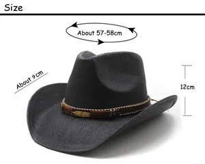 Size chart showing circumference and dimensions for the western straw cowboy sun hat