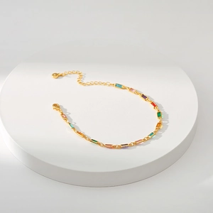 Bracciale a catena fatto a mano placcato oro 18K con zirconi rettangolari colorati