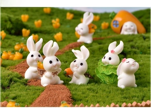 Resin rabbit miniature figurine set for micro landscape garden decor and cute animal ornament display.