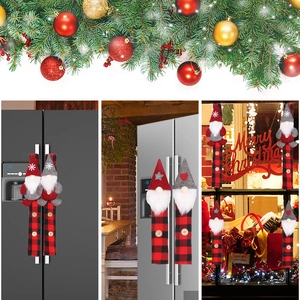 Christmas gnome refrigerator handle covers in red and black plaid for festive decor