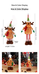 Detail showing telescopic legs on plush reindeer doll adjusting from 43cm to 53cm in height