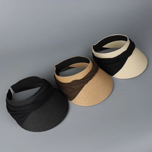 Detailed comparison of woven straw sun visors in black, brown, and beige color options