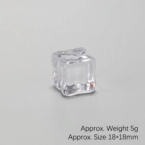 Detailed size view of an 18mm clear acrylic ice cube prop for photography