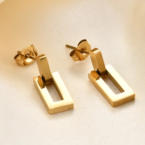 Fashion Hollow Rectangle Earrings 304 Stainless Steel 18K Gold Plated Geometric Minimalist Modern Jewelry Women