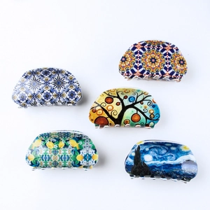 Semi-circle claw clips with Van Gogh Starry Night and pastoral landscape art prints