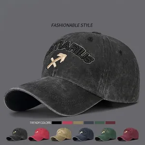 Sagittarius Zodiac Embroidered Baseball Cap Washed Cotton Vintage Distressed Sun Protection Hat Adjustable Strapback