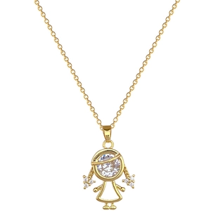 Luxurious gold-plated titanium steel necklace featuring a girl pendant with sparkling crystals