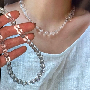 Summer ice-feel clear crystal bead necklace with high transparency for women