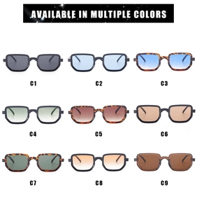 Detail view of nine color variations for retro square sunglasses with color codes C1 to C9